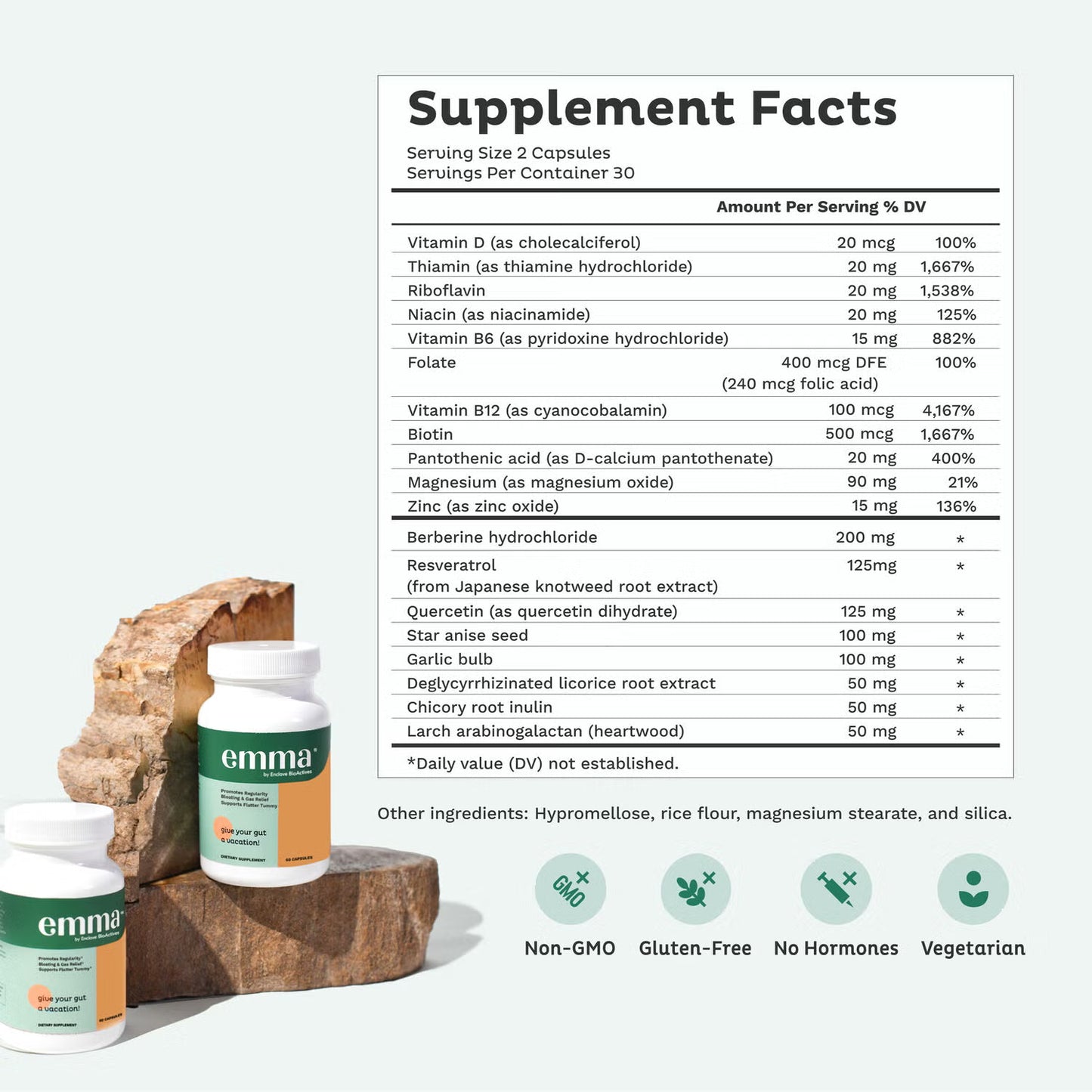 Emma Gut Health Supplement - 60 Capsules - Relief from Gas and Bloating - 2 pack