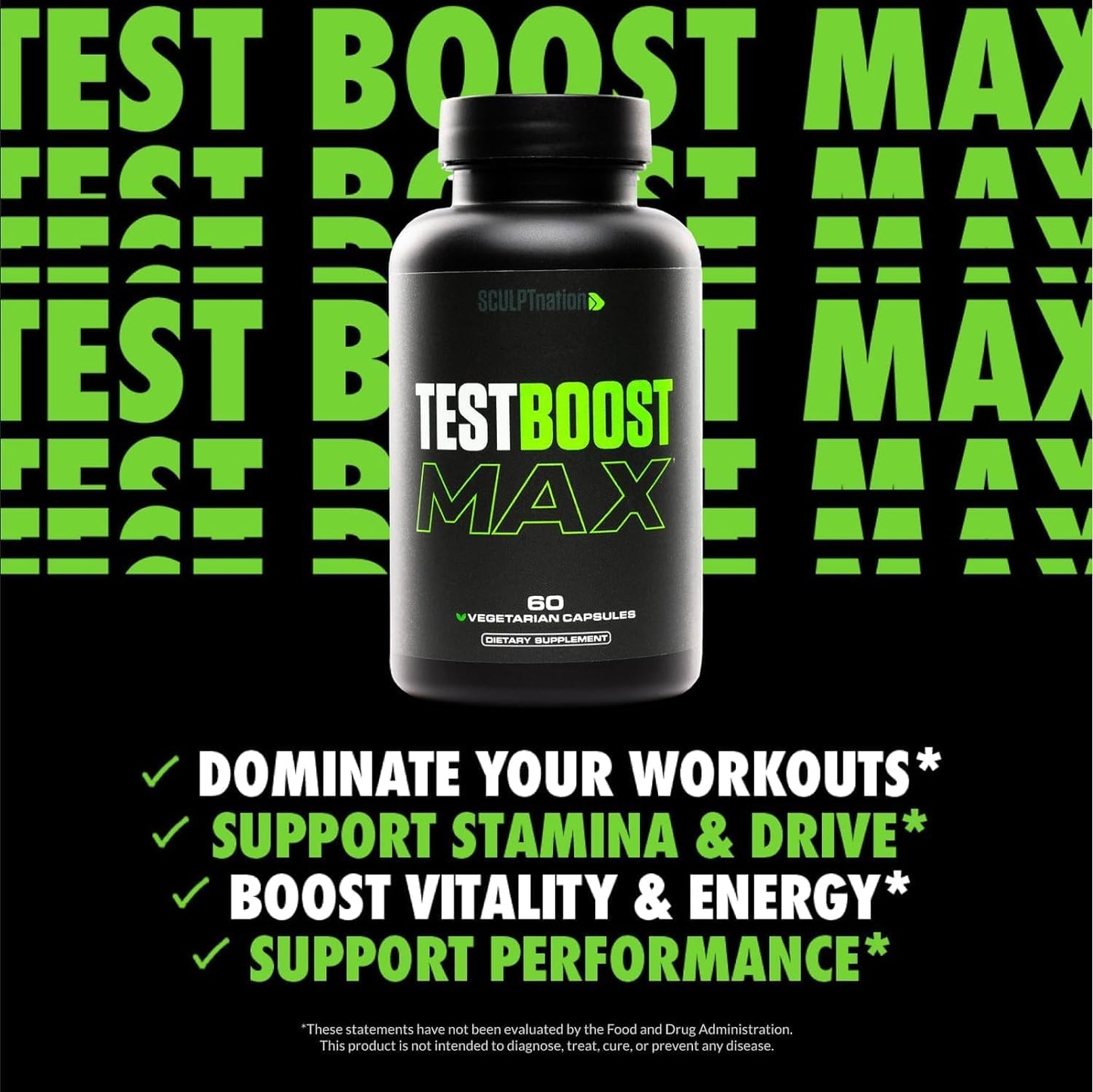 Sculpt Nation Test Boost Max – Natural Testosterone Support | 60 Vegetarian Capsules