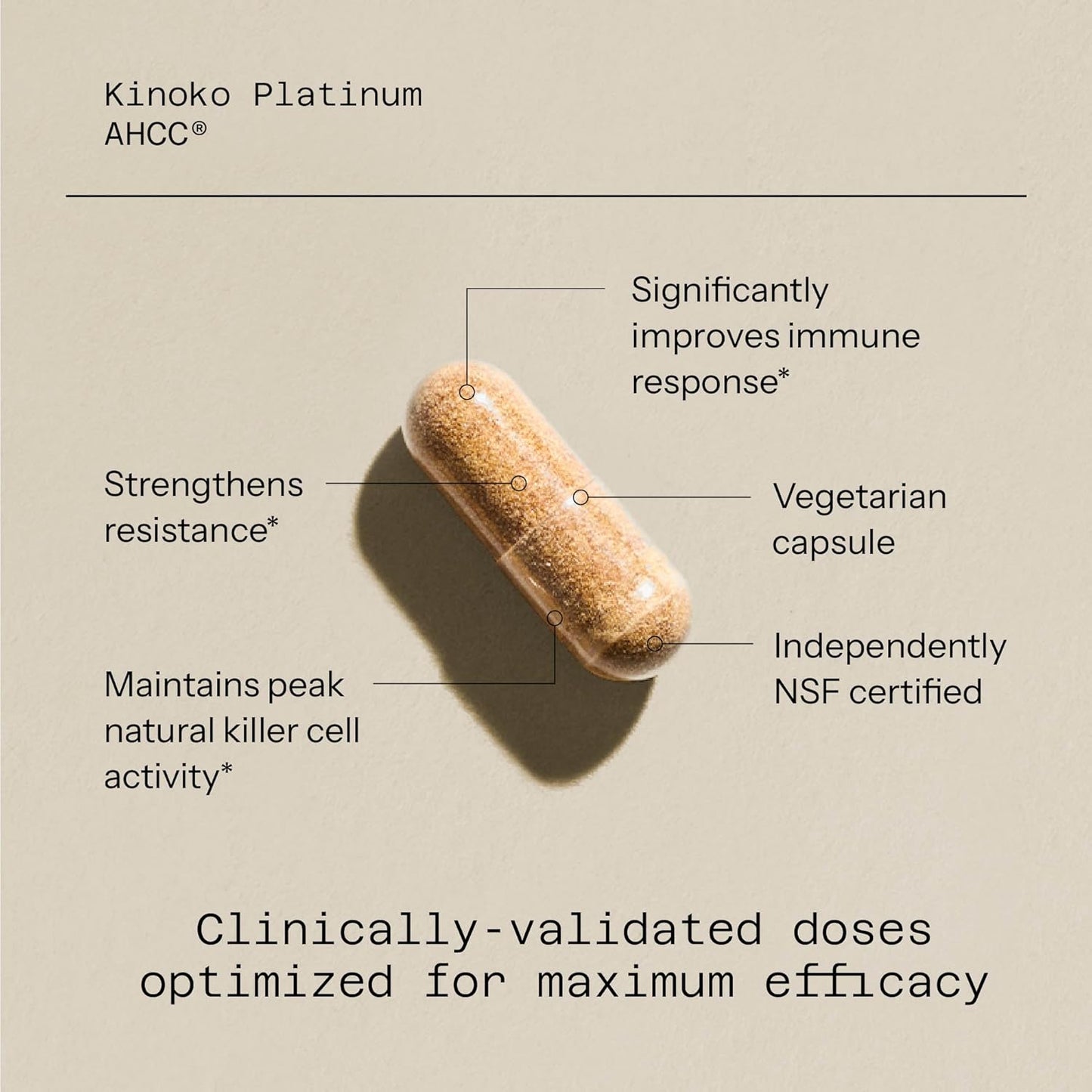Kinoko Platinum AHCC® – Immune Support Supplement, 750mg, 60 Vegicaps