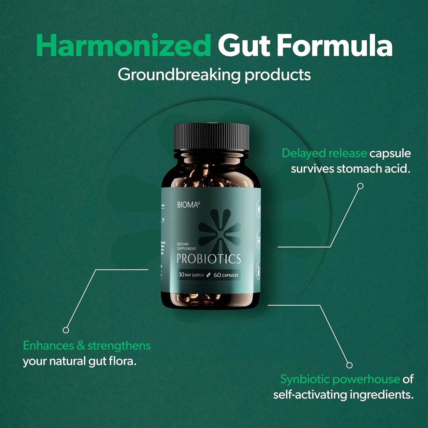 Bioma Probiotics - Digestive gut support health supplement for men and women - 60 capsules