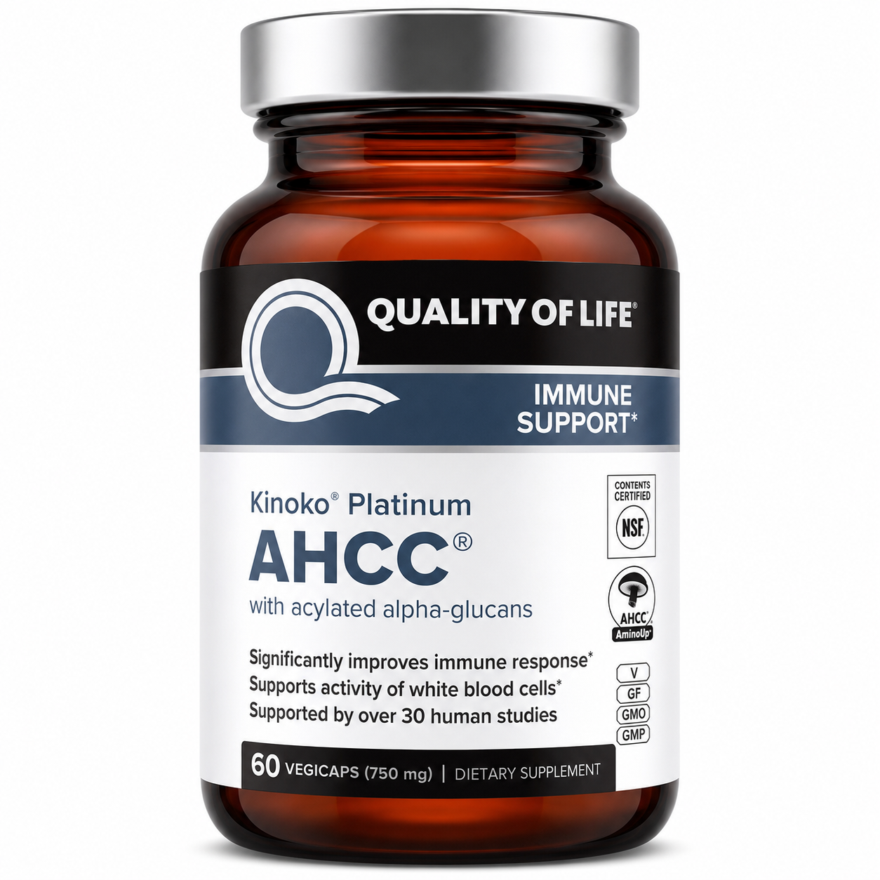 Kinoko Platinum AHCC® – Immune Support Supplement, 750mg, 60 Vegicaps