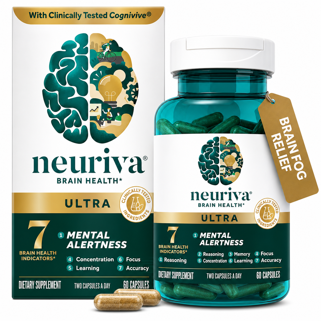 Neuriva Ultra Brain Health Supplement –  Brain Fog Relief, 60 Capsules