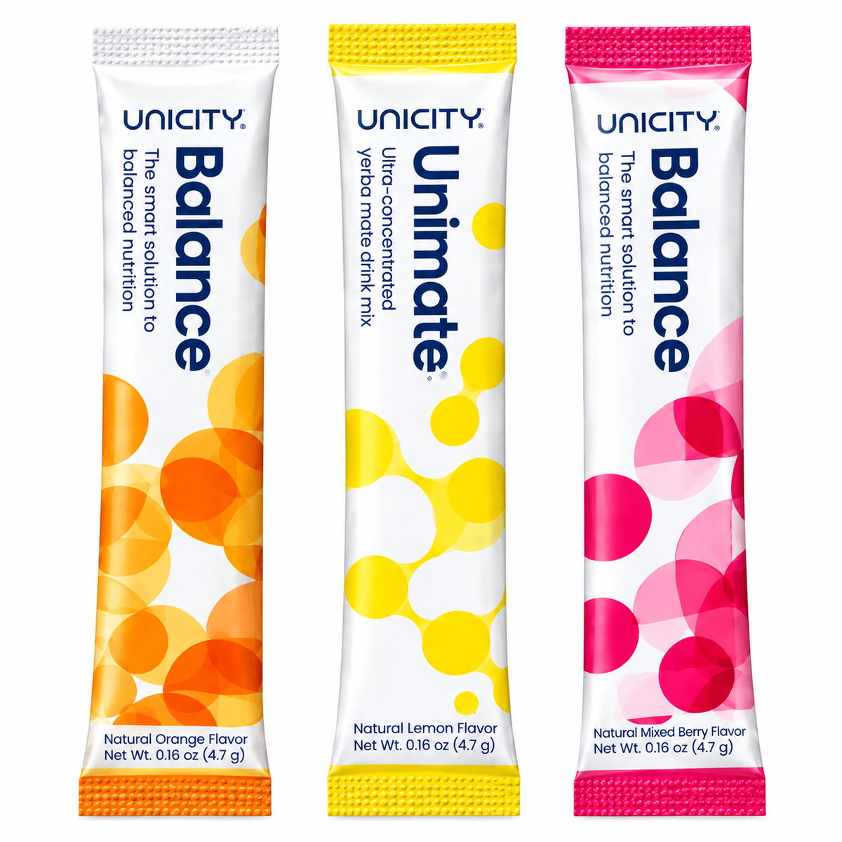 Unicity Balance Trio – Ultimate Flavor Bundle LEMON,ORANGE,MIXED BERRY (3 x 30 Stick Packs)