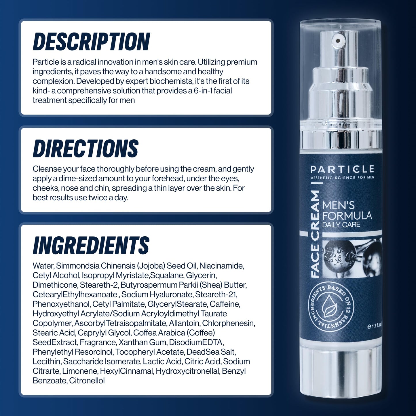 Particle 6-in-1 Face Cream for Men, Men’s Daily Hydrating Moisturizer - 1.7 fl oz
