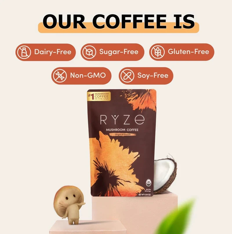 RYZE Mushroom Coffee | Organic Adaptogenic Coffee Blend for Focus, Energy & Immunity