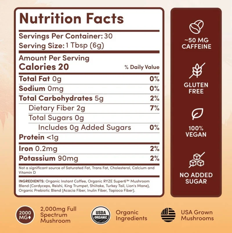 RYZE Mushroom Coffee | Organic Adaptogenic Coffee Blend for Focus, Energy & Immunity