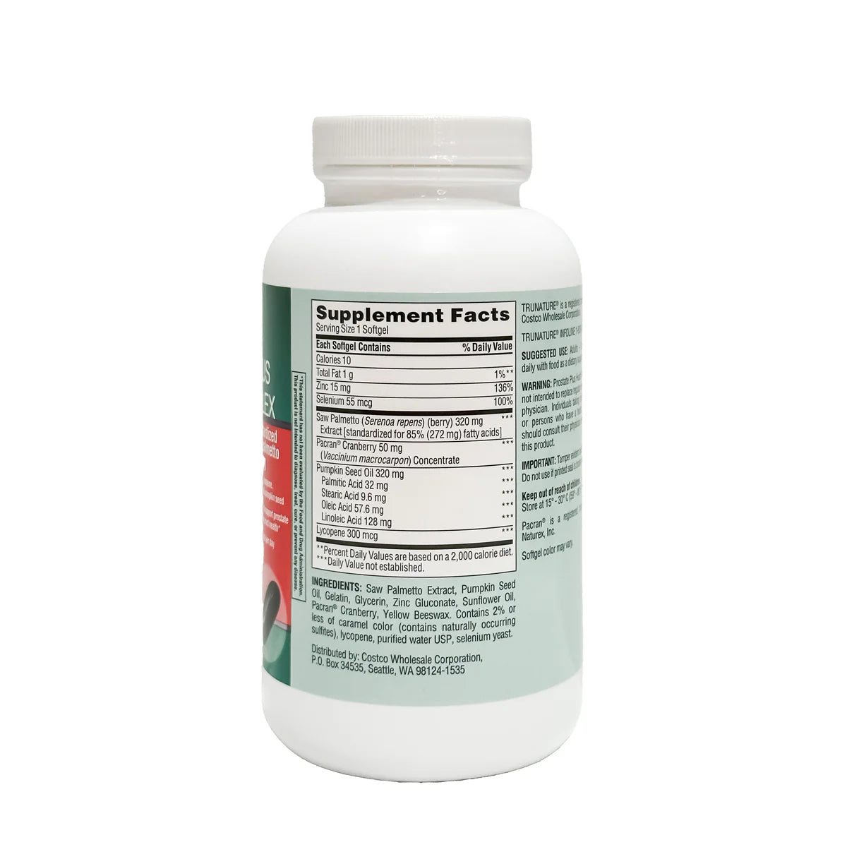 Trunature Prostate Health Complex, Prostate Support for Men with Saw Palmetto & Plant Sterols - 250 Softgels